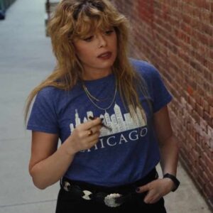 Natasha Lyonne Poker Face Charlie Cale Chicago Buildings Blue T-Shirt