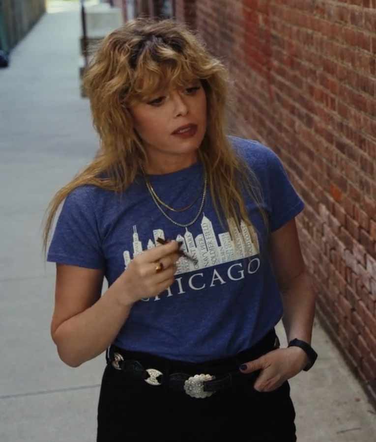 Natasha Lyonne Poker Face Charlie Cale Chicago Buildings Blue T-Shirt