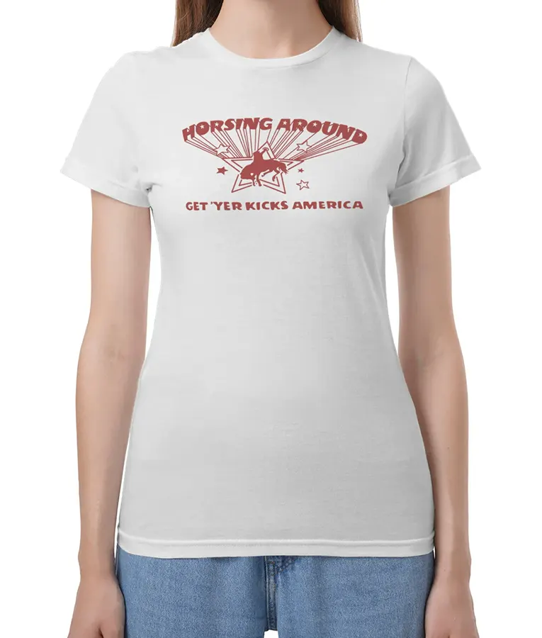 Americana Sydney Sweeney Horsing Around Get Yer Kicks America Shirt
