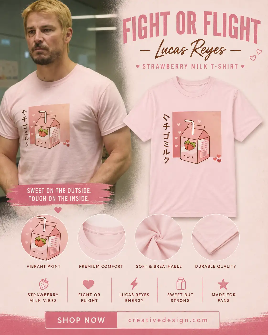 Fight or Flight Lucas Reyes Strawberry Milk Tee Fight or Flight Lucas Reyes Strawberry Milk Tee