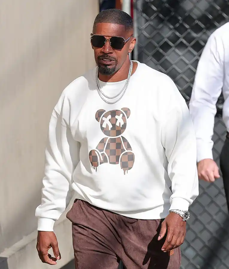 Checkerboard Dripping Teddy Bear Sweatshirt Jamie Foxx